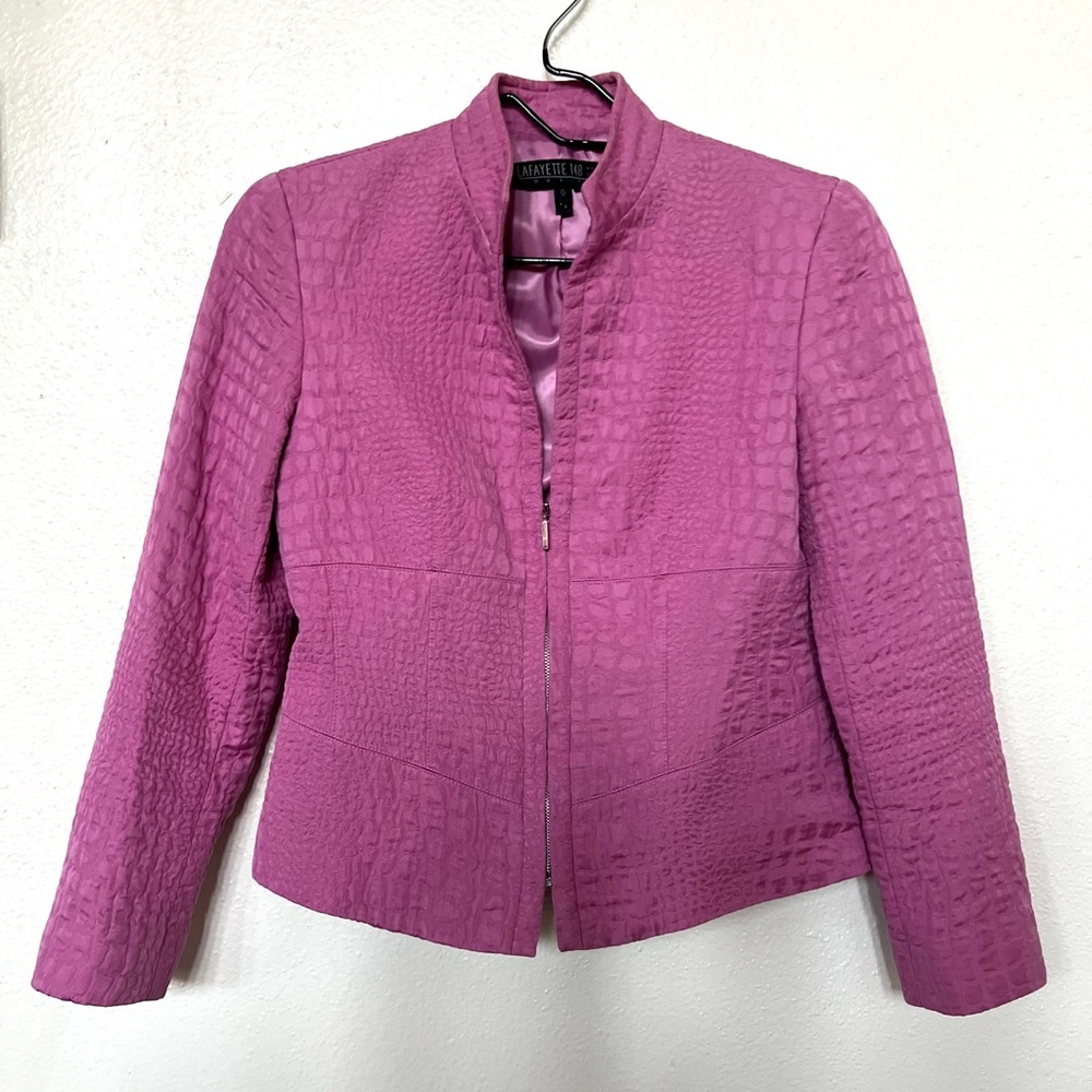 Lafayette 148 Pink Textured Croc Cropped Cotton Jacket